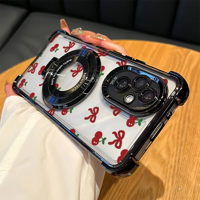 Plating Phone Case For Infinix Hot 70 60 Pro Plus 11 10 9 Play 50i 30i 60i 40i 10T 10S NFC Cherry Bow Knots Bracket Holder Cover