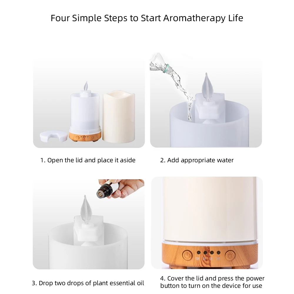 Candle Design Ultrasonic Aroma Diffuser Humidifier, Auto Shut-Off and Timer Function, Multi-Color Changing LED Night Light, Aromatherapy Machine Includes 3 Bottles Essential Oils for Home Bedroom Decor
