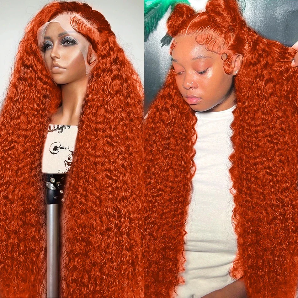 13x5 Curly Ginger Deep Wave Lace Front Human Hair Orange 13x6 Brazilian Hair Lace Frontal Wig 200 Density For Black Women