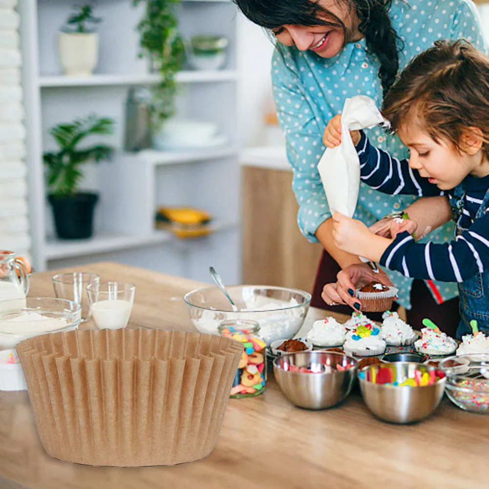 

100 шт. мини-вкладыши для кексов, жиронепроницаемые бумажные стаканчики для выпечки без запаха (натуральные)
