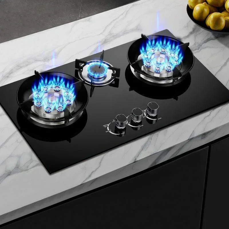 Household gas stove. For liquefied gas or embedded natural gas. Fierce fire. Three-eyed. For table kitchen. New.
