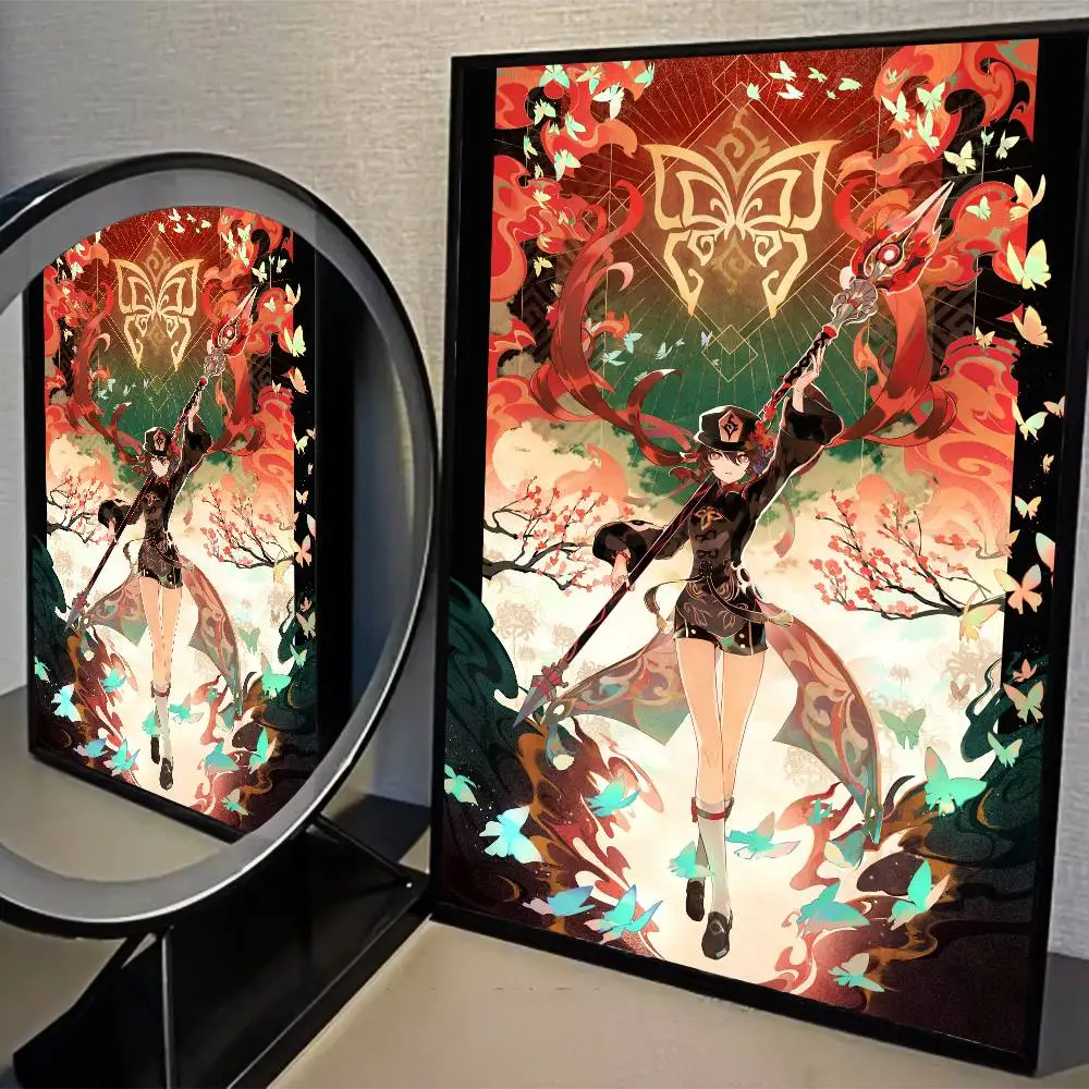 Genshin Impact Hu Tao Anime Posters Sticky HD Quality Wall Art Retro Posters For Home Kawaii Room Decor