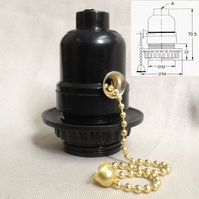 UL Bakelite Lamp Holder E26 Vintage Edison Spiral Bulb Base Zipper and Knob Switch Vintage Chandelier and Table Lamp Holder