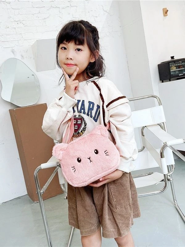 Children's Crossbody Bag Plush Single Shoulder Crossbody Bags Cute Cat Little Girl Coin Purse Accessories Bag