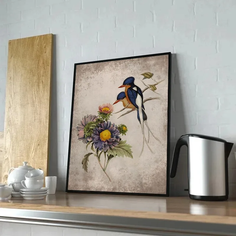 Vintage Birds Toucan Flamingo Magpie Jay White Heron Posters Prints Canvas Painting Animal Bird Wall Picture for Room Home Decor