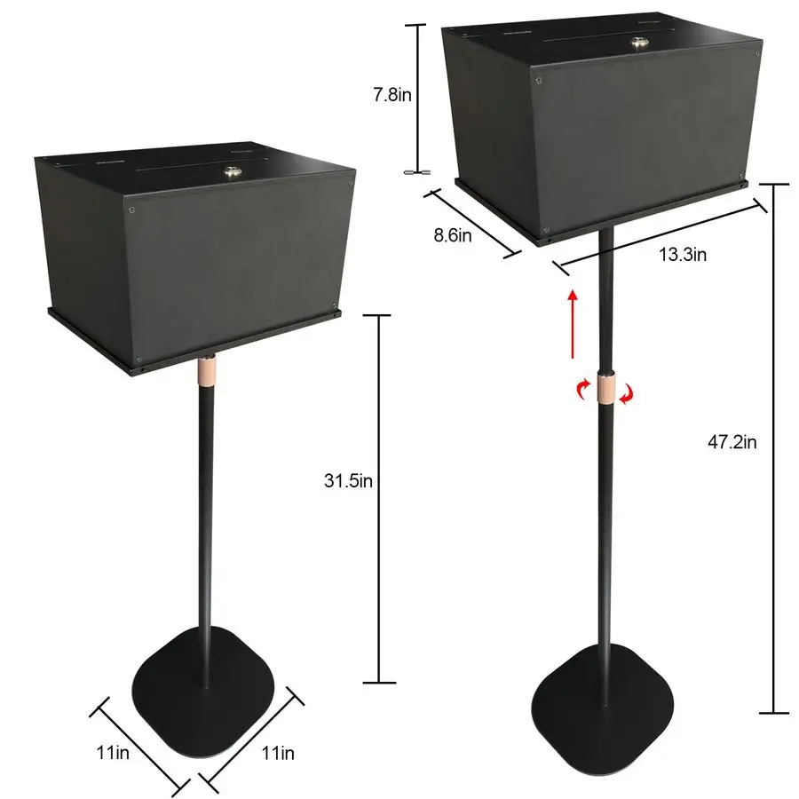 Skrzynia do odbioru wotywów, skrzynka do odbioru sugestii ze stojakiem, wytrzymała metalowa skrzynia do odbioru wotywów stojąca na podłodze, zamknięta skrzynia do zbierania głosów.