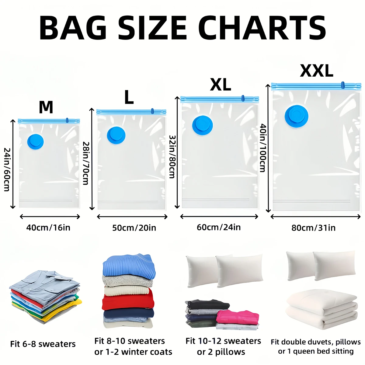 Heavy Duty Vacuum Storage Bags for Clothes/Blankets, Space Saving Compression Organizers, Without Pump