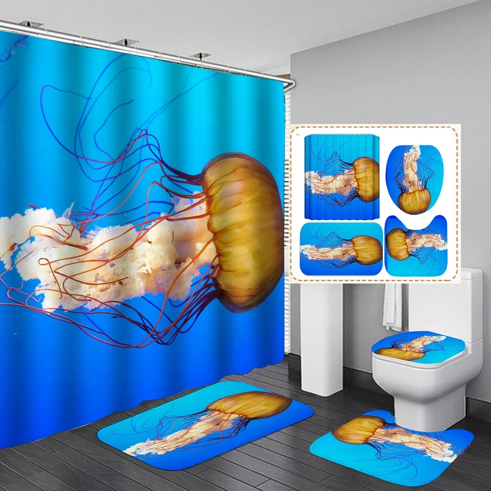 

Jellyfish Shower Curtain Set blue ocean Deep Water Creature Jellyfish sea life Shower Curtain set Decoration