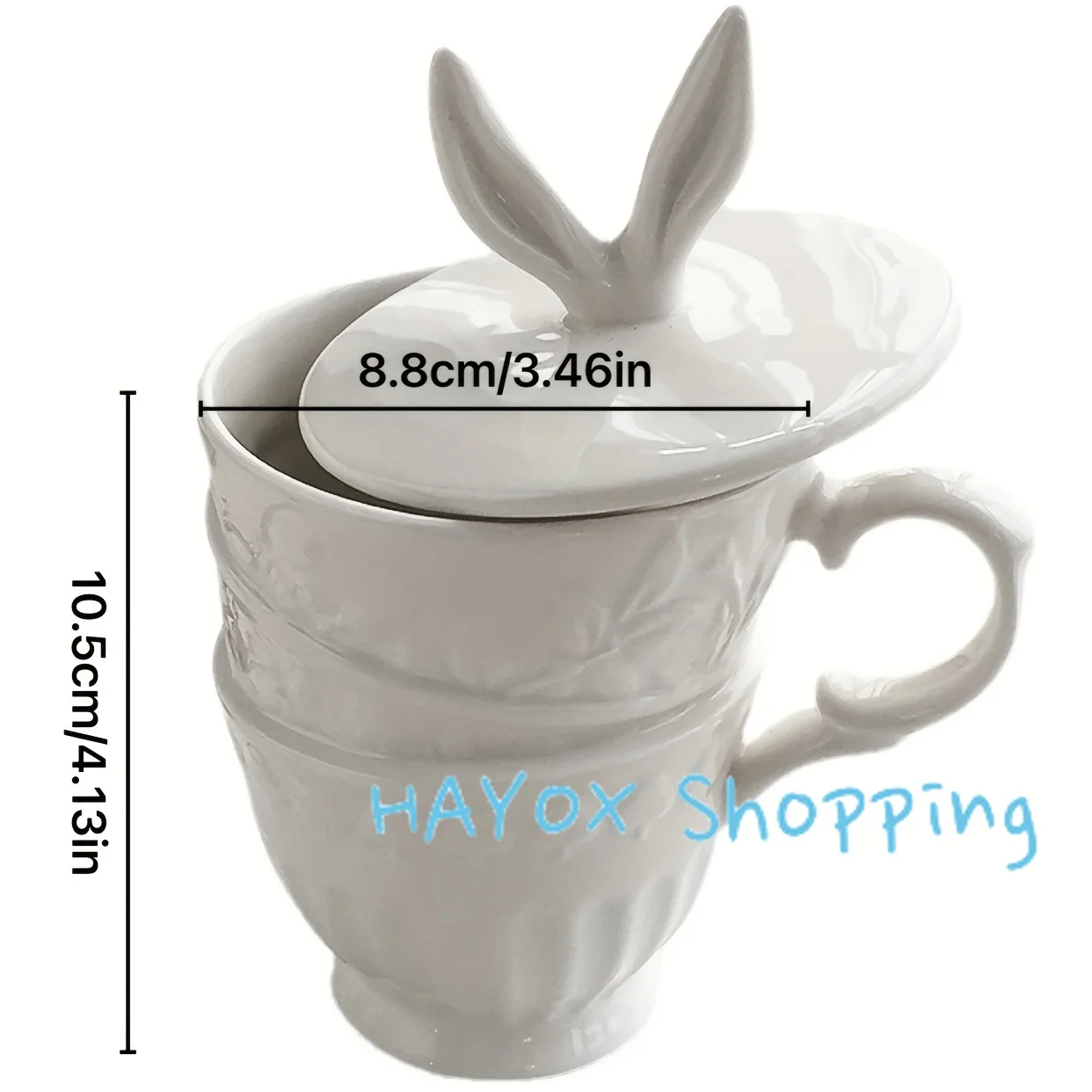 Charming Princess Rabbit Ears Ceramic Cup，Coffee Milk Cup with Lid and Handle, Microwave Safe, Suitable for Afternoon Tea Mug