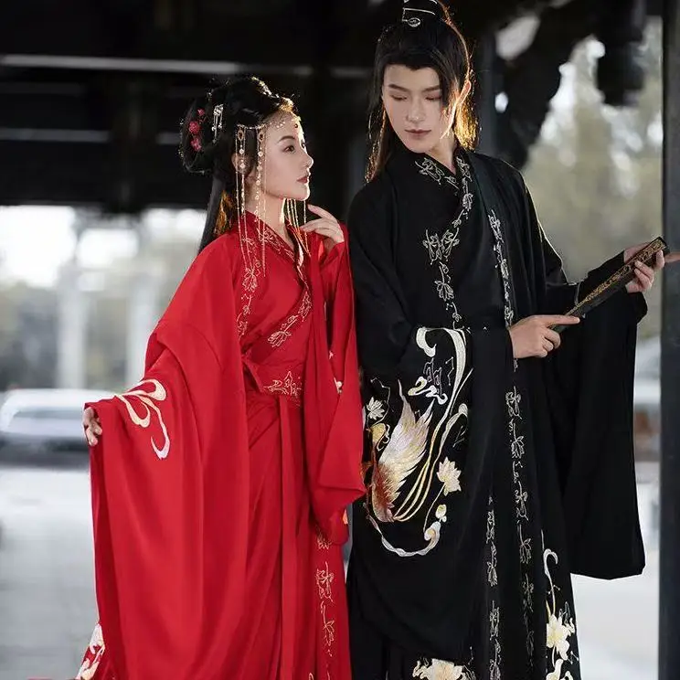 Kostum Hanfu Asli Jahitan Tangan Ukuran Besar untuk Wanita, Pakaian Tradisional Tiongkok Era Weijin dengan Bordir Phoenix, Pakaian Pria Wanita Model Lama dan Tebal