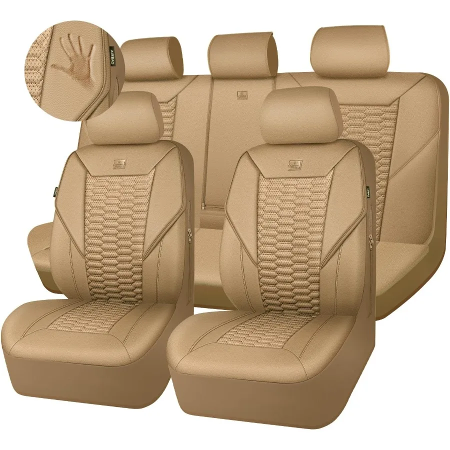 

3D пенопластовые чехлы на автомобильные сиденья из искусственной кожи, полный комплект, коричневые дышащие чехлы на сиденья из искусственной кожи для автомобиля, противоскользящие, универсальные, подходят для внедорожников Va
