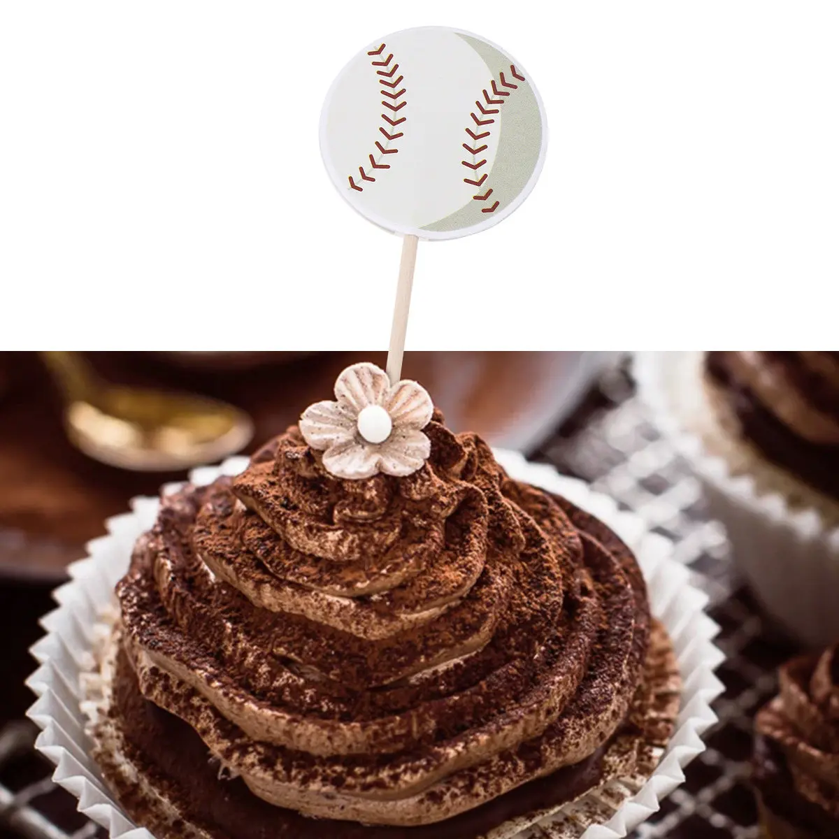 72Pcs Sports Ball Theme Cake Picks Cupcake Toppers Paper Wood Decorative Non Edible Birthday Party Wedding Dessert Decoration