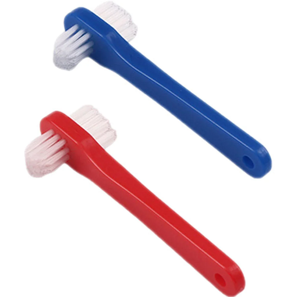 2Pcs Denture Toothbrush Comfortable Grip Portable Double Head Brush Small Angled Bristles Clean Partial Semi Full Dentures