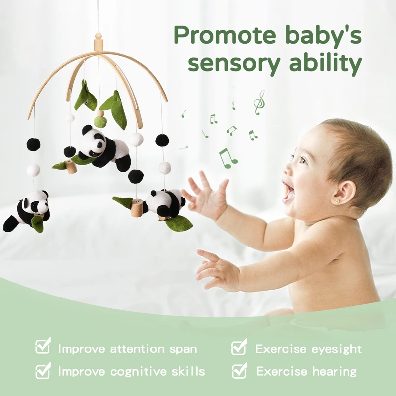 Baby Rammelaar Speelgoed 0-12 Maanden Houten Mobiel Op Het Bed Panda Bed Bel Pasgeboren Muziekdoos Bed Bel Opknoping Speelgoed Wieg Decoratie Cadeau