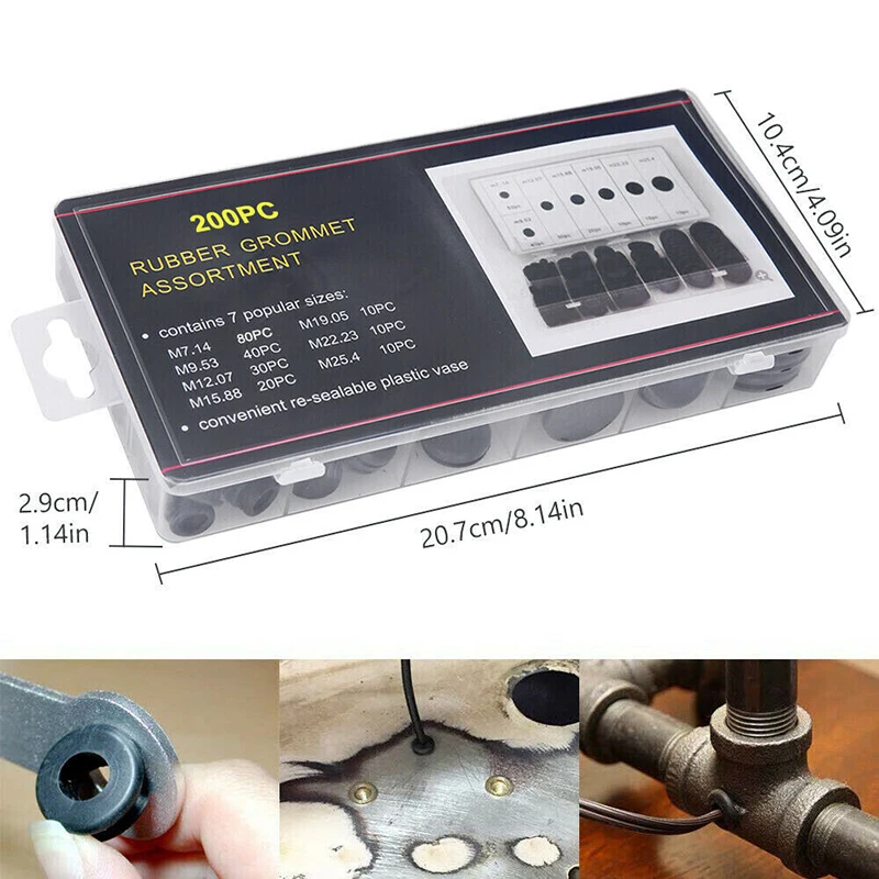 200pcs/Sets Waterproof Protect Wire Tool 7 Sizes Sealing Rubber Cables Grommet Kit Electrical Plugs Conductor Gasket Ring