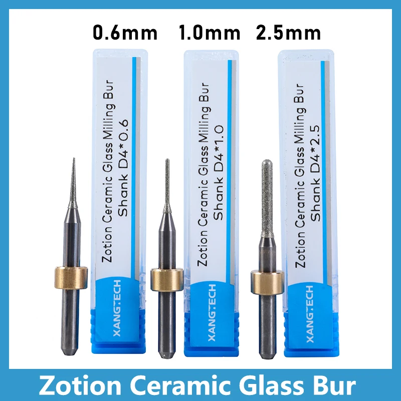 

XANGTECH Zotion Керамические стеклянные фрезы Стоматологические литиевые дисиликатные сверла Боры с хвостовиком D 4 мм