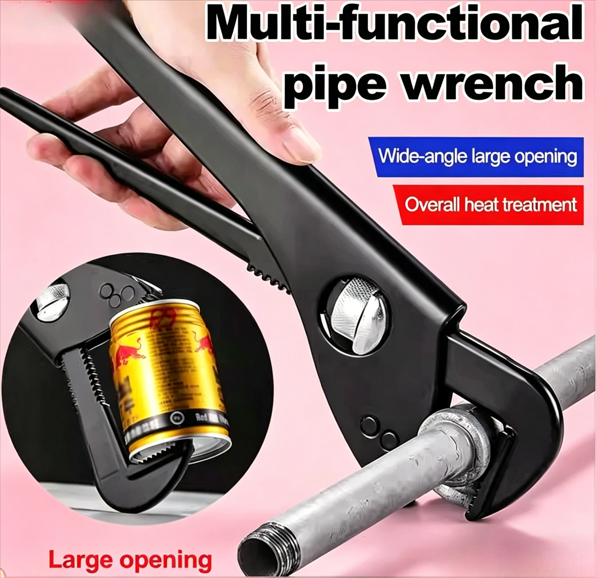 Heavy Duty Adjustable Wrench & Pipe Wrench 10.5 Inch High Hardness Carbon Steel Wide Angle Grip Hand Tool