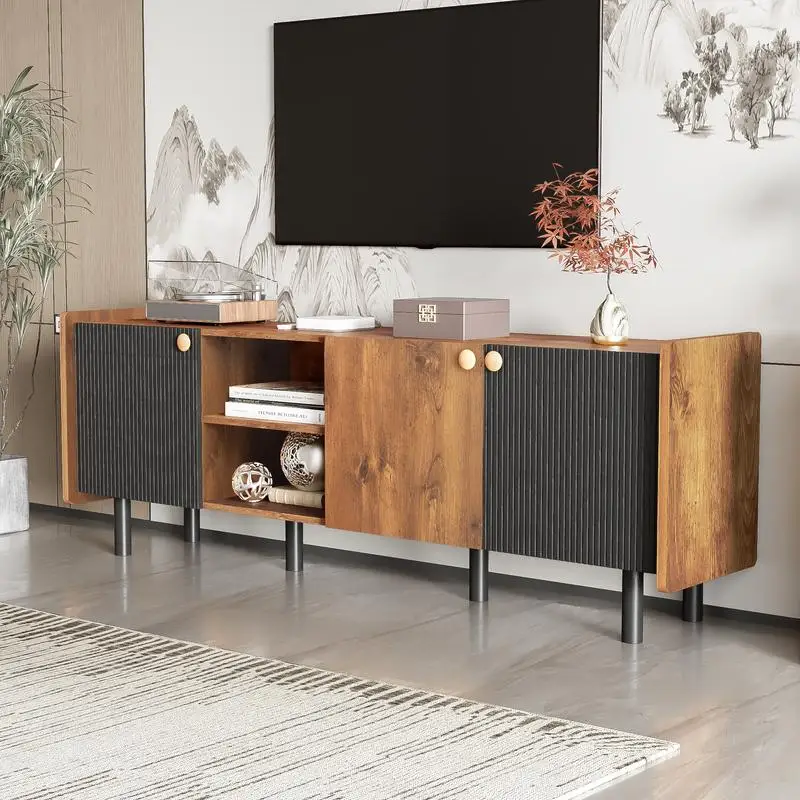 Mid-Century TV Stand with 3 Cabinets, Media Console for TVs up to 70 inches, Entertainment Center with Storage for Living Room