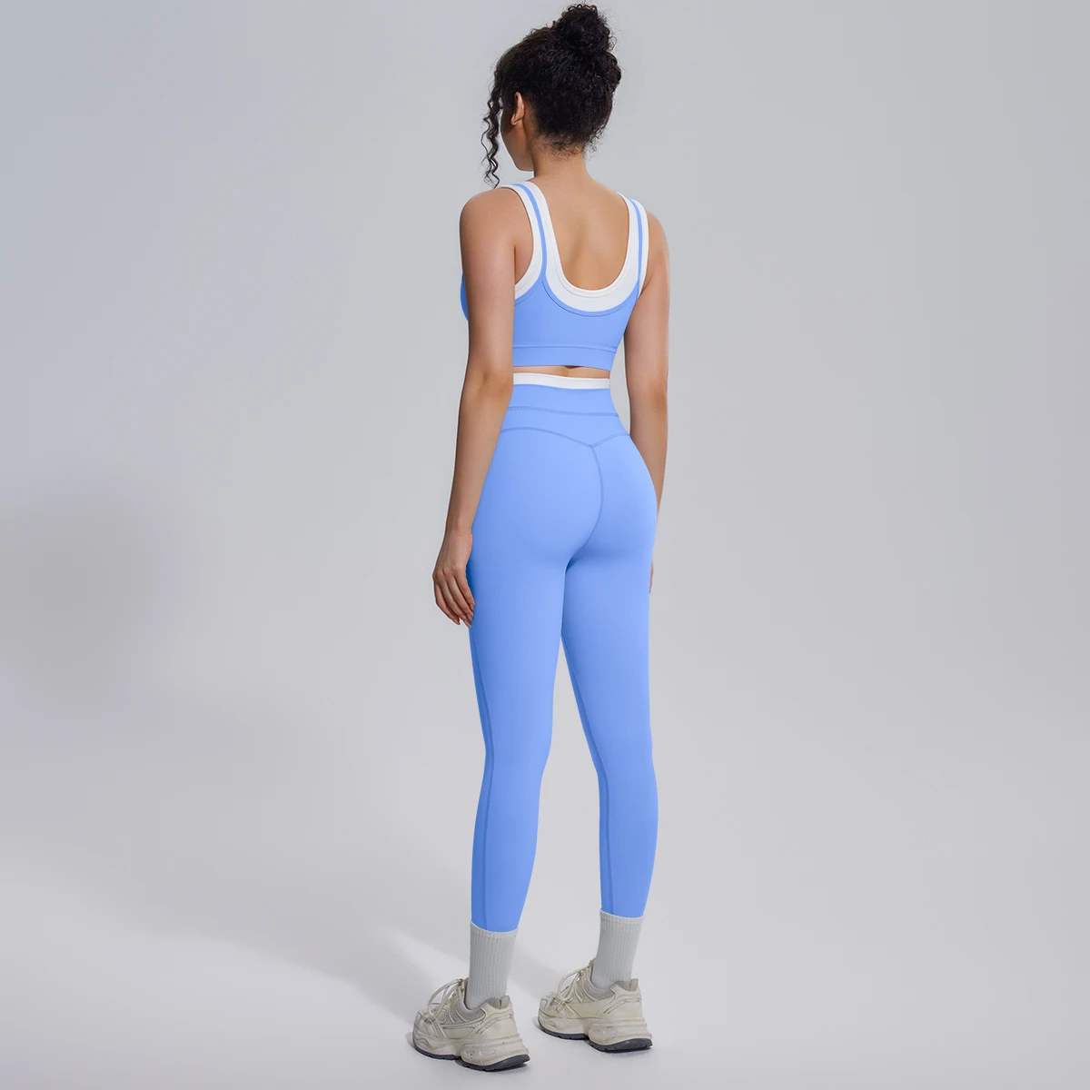 Rooftrellen 2-teiliges Yoga-Set für Damen, sexy Sport-BH, Yoga-Top mit Brustpolster, Farbblock-Design, Yoga-Hose mit Po-Formung, Damen-Fitness-Set – Detail 40