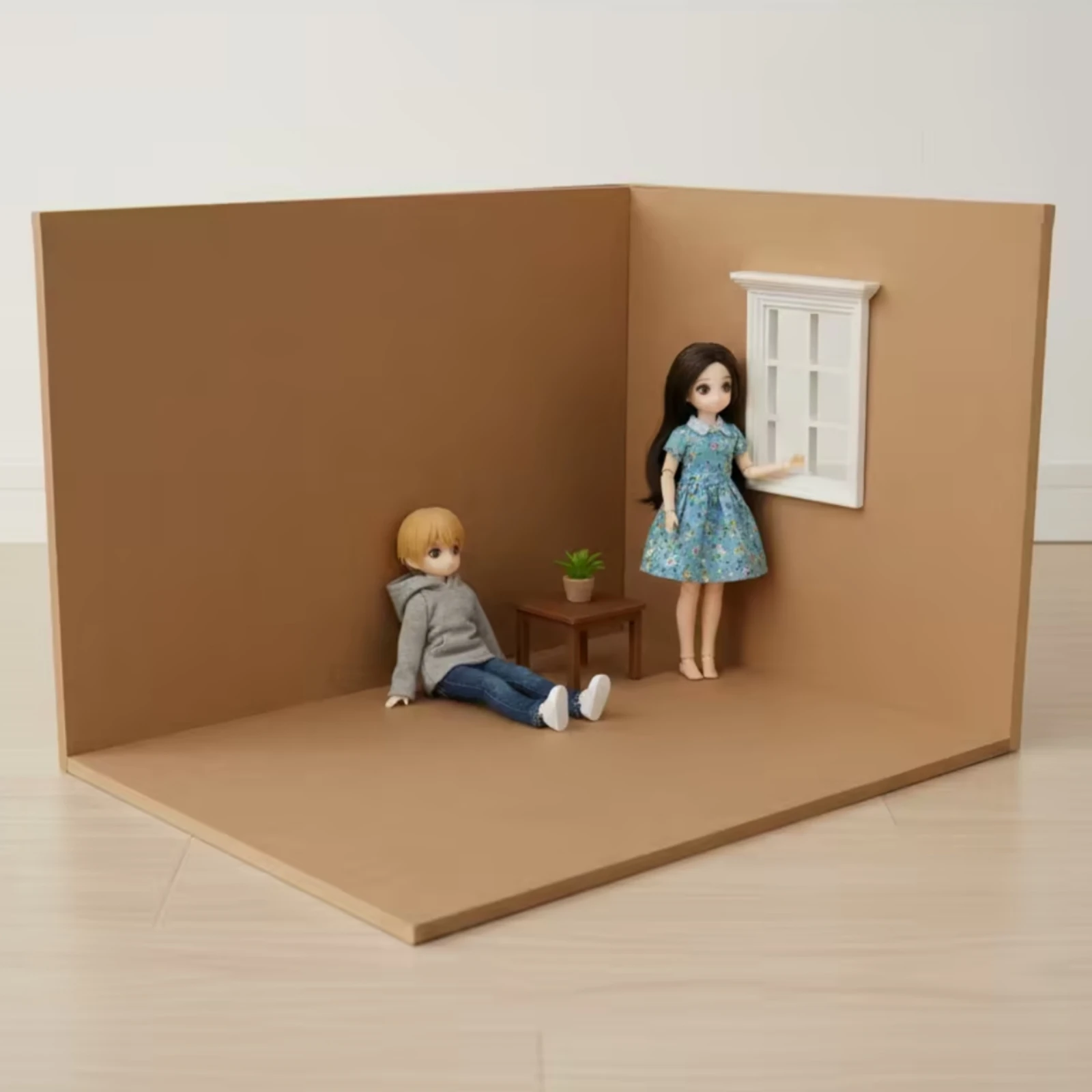 Dollhouse Room Backdrop Board Wooden Miniature Scene Board with Window Banner Sturdy Photo Background Doll Theme for Hobbyists
