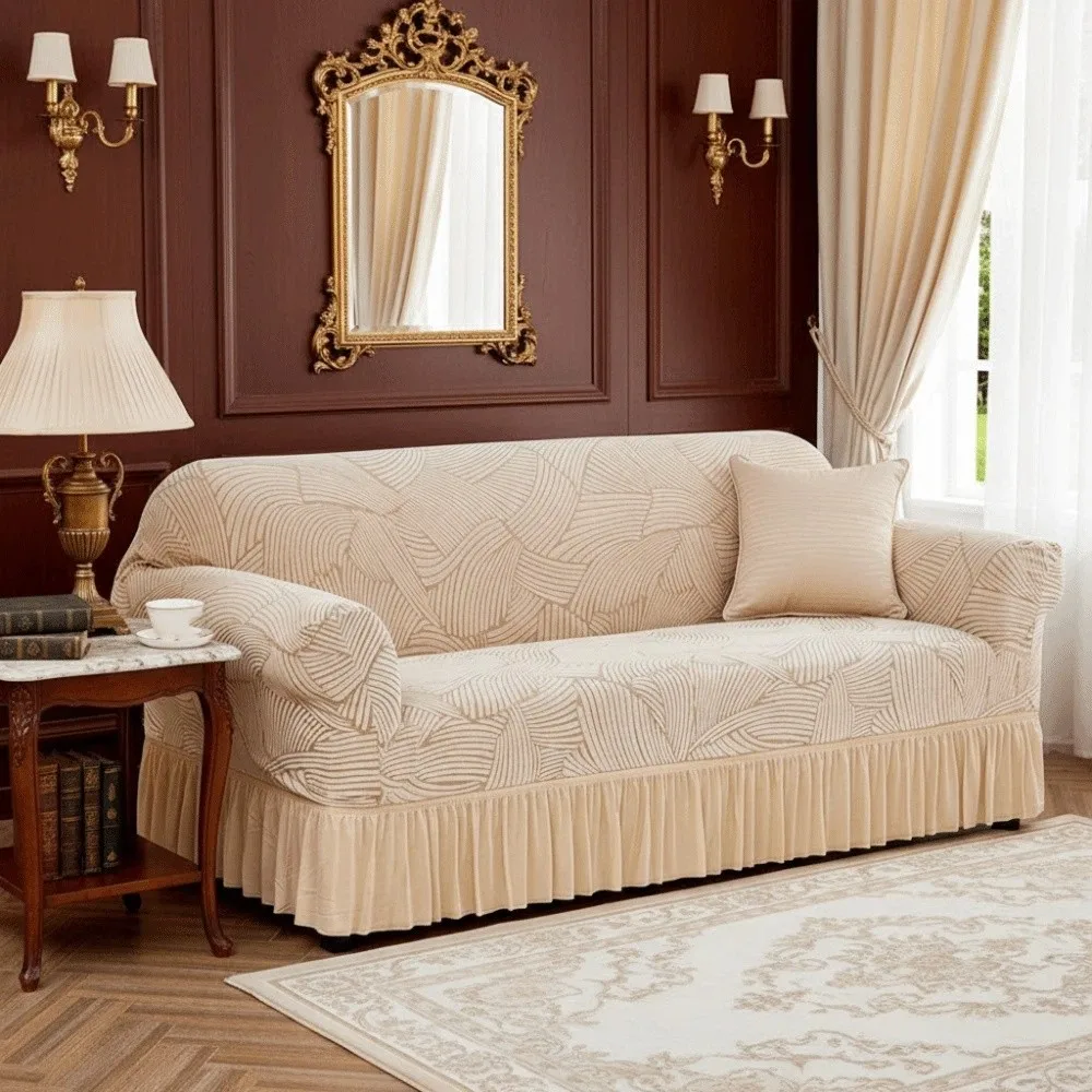

Пылезащитный чехол Жаккардовый дизайн Чехол для дивана Эластичная ткань Съемная защита для дивана Эластичный край с юбкой Дизайнерский чехол для дивана Спальня
