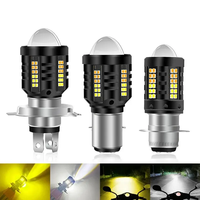 1Pcs H4 LED Headlight BA20D Dual Color H4 Led Moto Motorcycle LED Lamp Lenses for Headlight Motorcycle Hi Lo Beam Yellow White