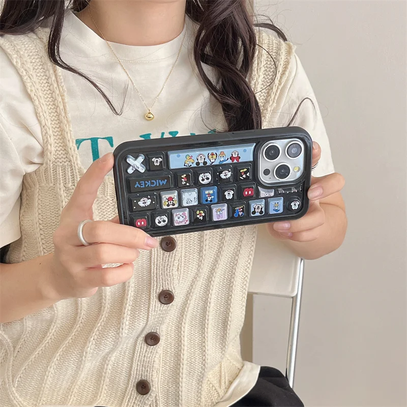 Cute Creative Cartoon Keyboard Mickey Minnie Disney Case For iPhone 11 12 13 14 15 16 Pro Max Donald Duck Daisy Keyboard Cover