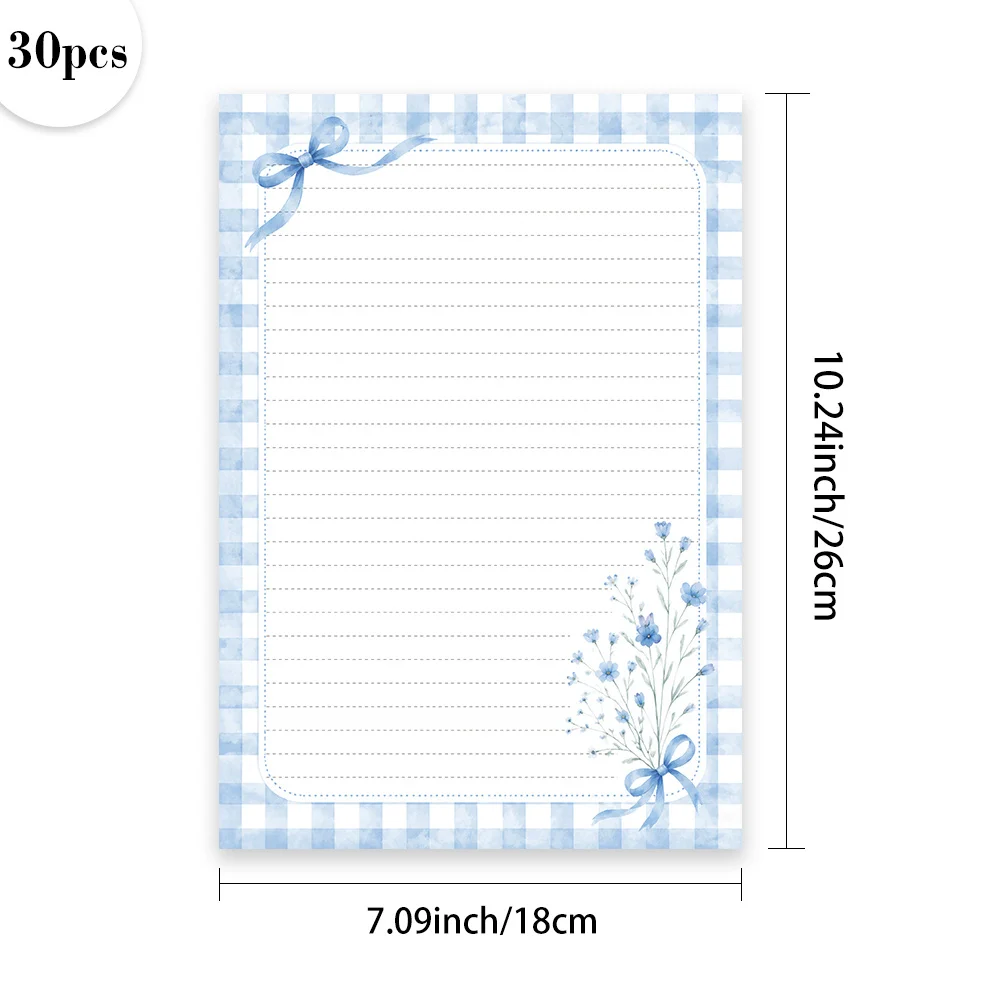 30 Sheets, B5, Blue Bow-themed Writing Paper, Lined, Unglued, Very Suitable For Notebooks, Memos, And Stickers