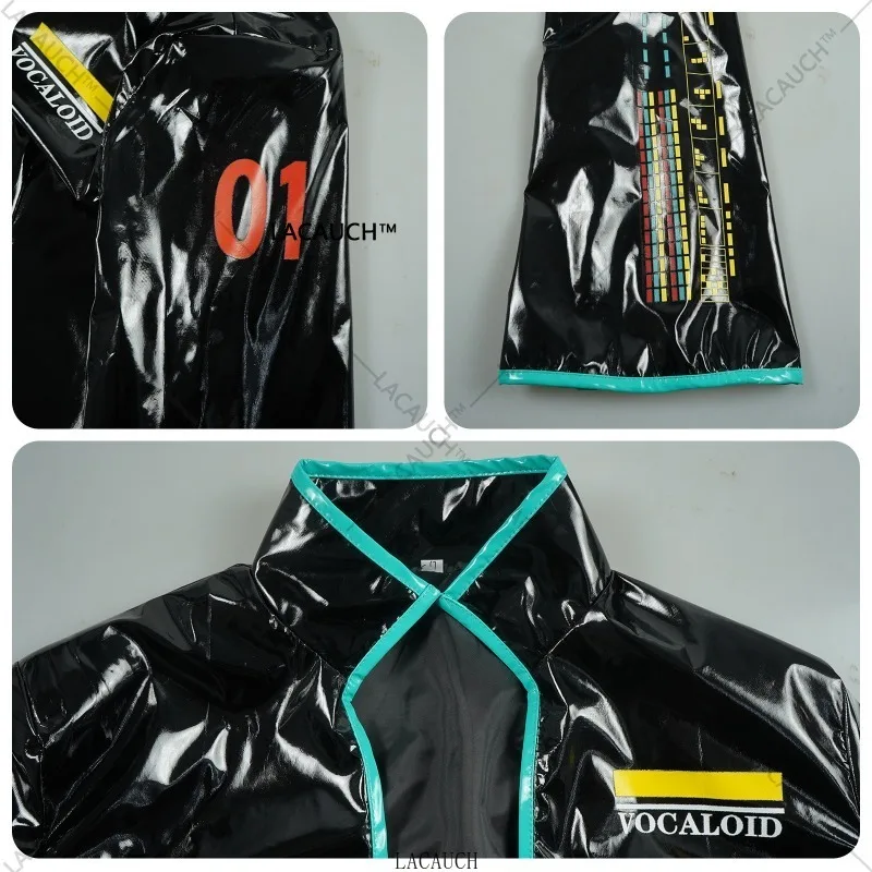 Anime Mikuo mâle femme Version Cosplay Costume noir veste en cuir PU pantalon fantaisie Halloween tenue de fête femmes hommes perruques vertes