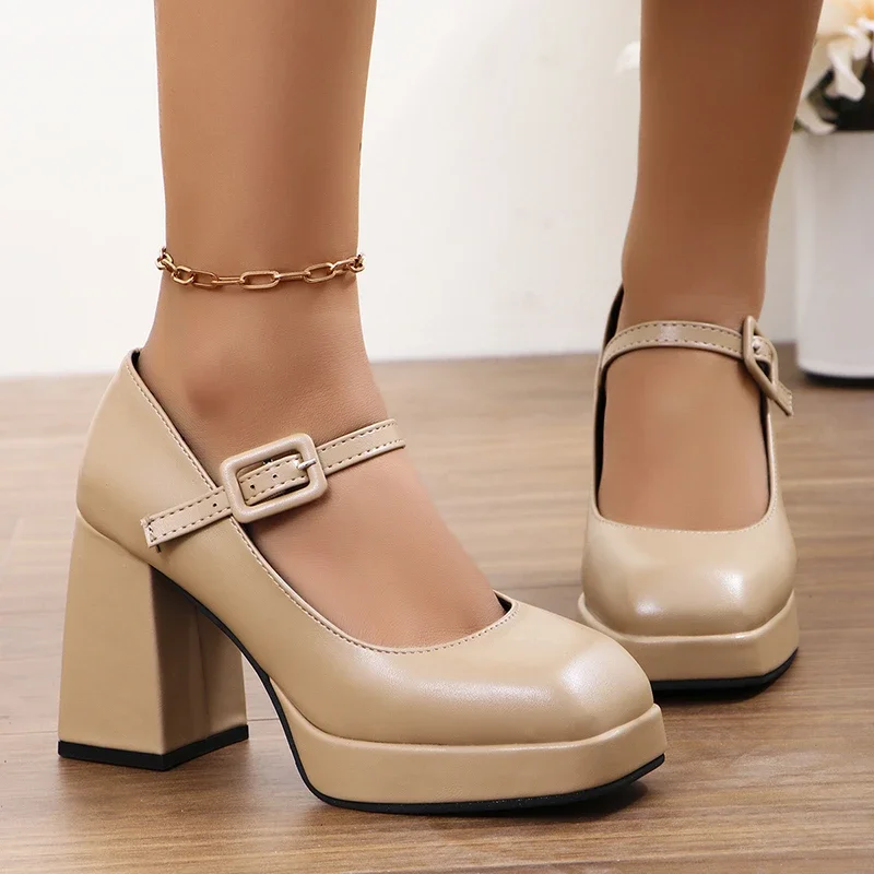 High Heels Mary Jane Shoes Women 2024 Spring New Fashion Chunky Platform Pumps Woman Ankle Buckle Party Lolita Shoes Plus Size