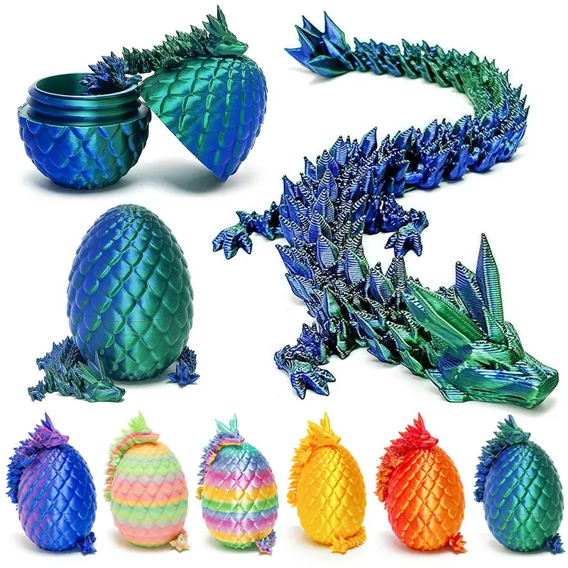 

Magic Crystal Dragon 3D Printed Model - Articulated Joints Egg Sculpture, Unique Desk Decor & Holiday Gift