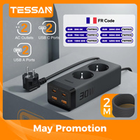 TESSAN 30W GaN Multiple Socket Power Strip with 2 Outlets 2 USB 2 Type C Cube Surge Protection Socket with 2M Extension Cord