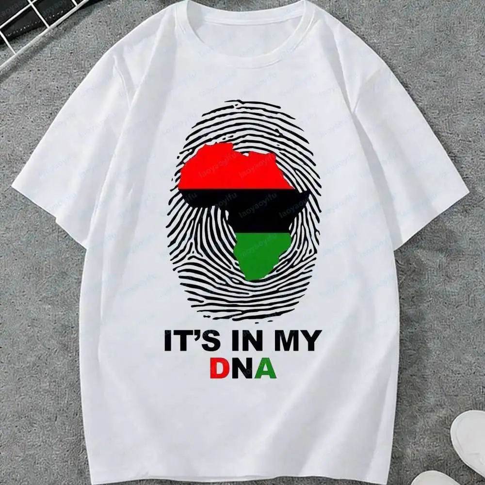 Juneteenth It's in My DNA Graphic T-Shirt African Map Fingerprint Black Pride Cotton Tops for Men Women Juneteenth Gift Apparel