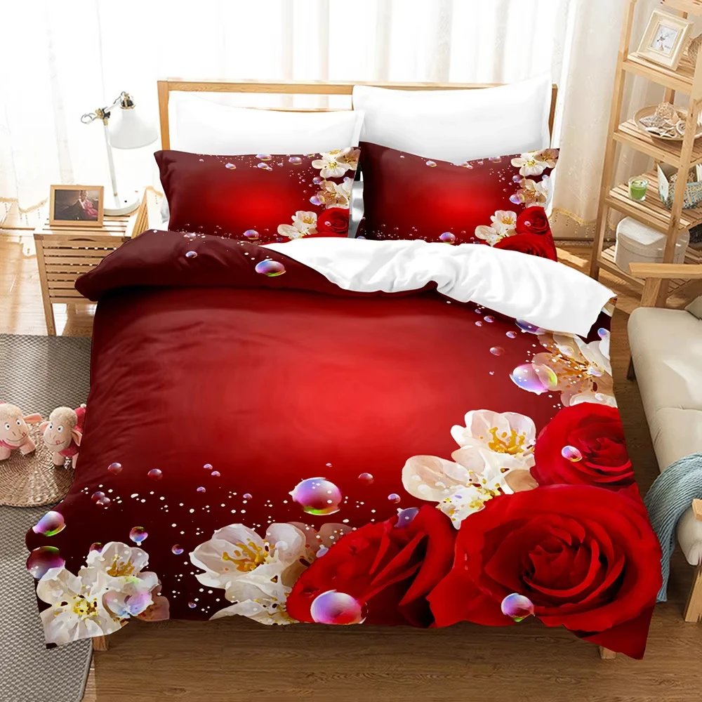 Red Rose Duvet Cover Romantic Flowers Bedding Set Valentine's Day Couple Lover Room Decor Twin Queen King Size Comforter Cover