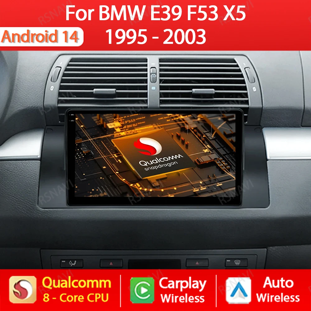

Android 14 Wireless Carplay Auto For BMW 5 E39 1995 - 2003 E53 X5 M5 Car Radio Multimedia Video Player Navigation GPS 360 Camera