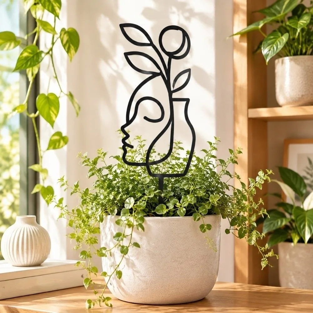 Hollow Out Character Silhouette Plant Stand Moon Bird Strong Load Bearing Plant Fixed Frame Weather Resistance Abstract Line