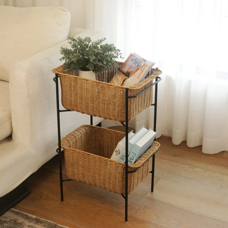 

‌Indonesian Woven Bamboo Shelf Rack Double-Layer Natural Rattan Wall Mounted NonSlip Kitchen Storage Organizer Practical Design‌