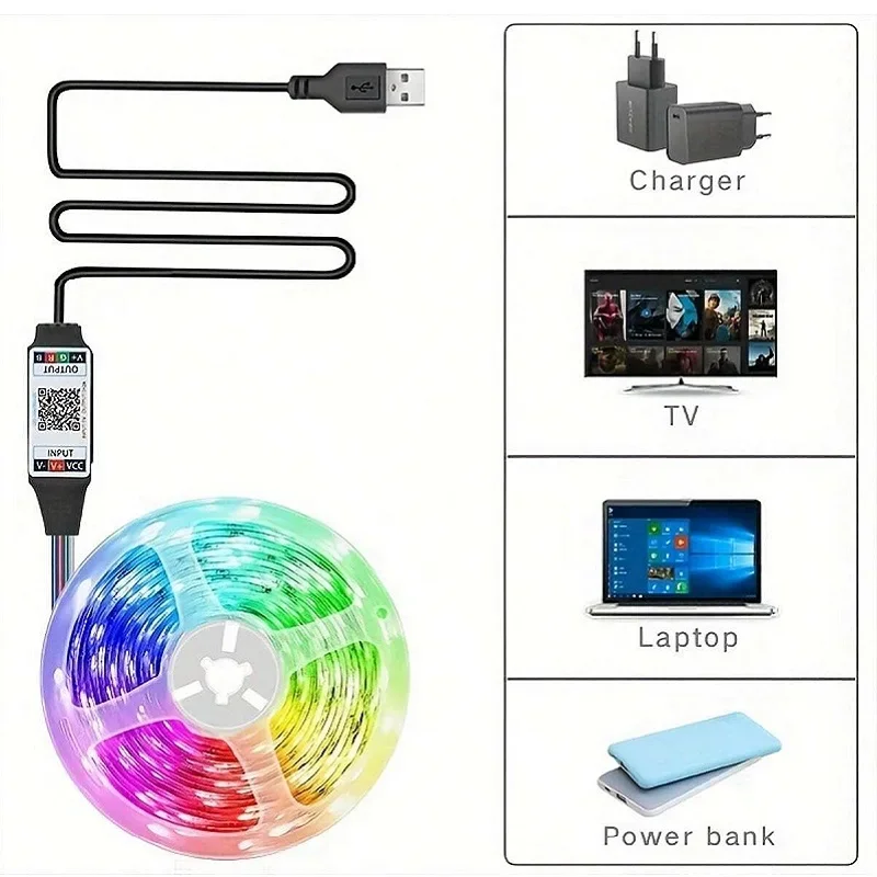 Lampu setrip Led 5050 RGB Bluetooth 1-30m, lampu Led USB 5V dekorasi ruangan lampu belakang TV pita fleksibel Diode pita Led