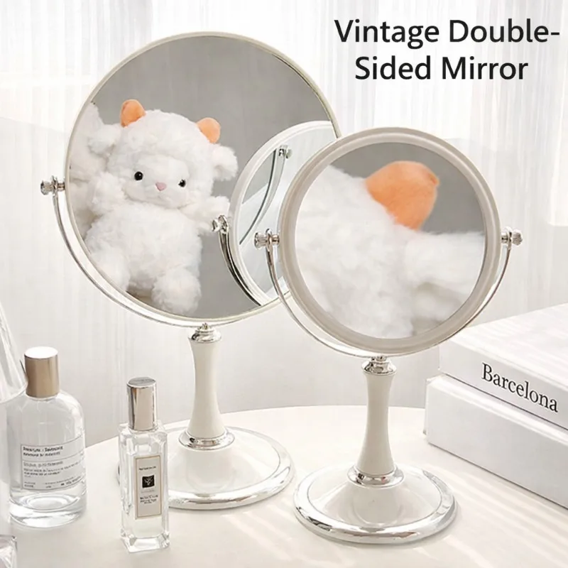 Double-Sided Vanity Mirror with Magnification, Vintage Ins Style Large Desktop Makeup Mirror for Bedroom Dresser