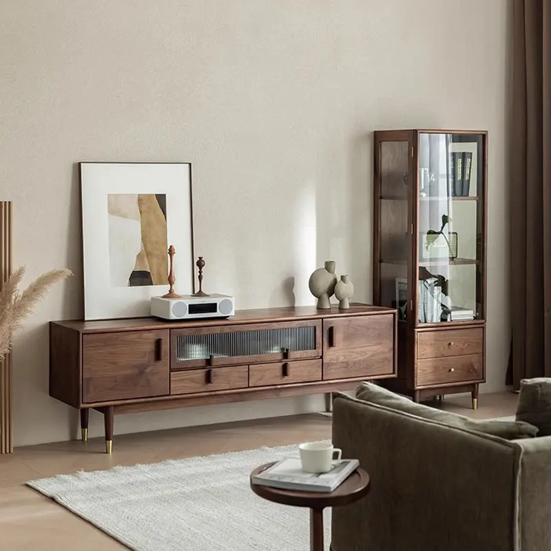 Настраиваемый североамериканский минималистичный телевизор из цельного дерева, латунные ножки для гостиной, простая комбинация мебели для маленькой квартиры