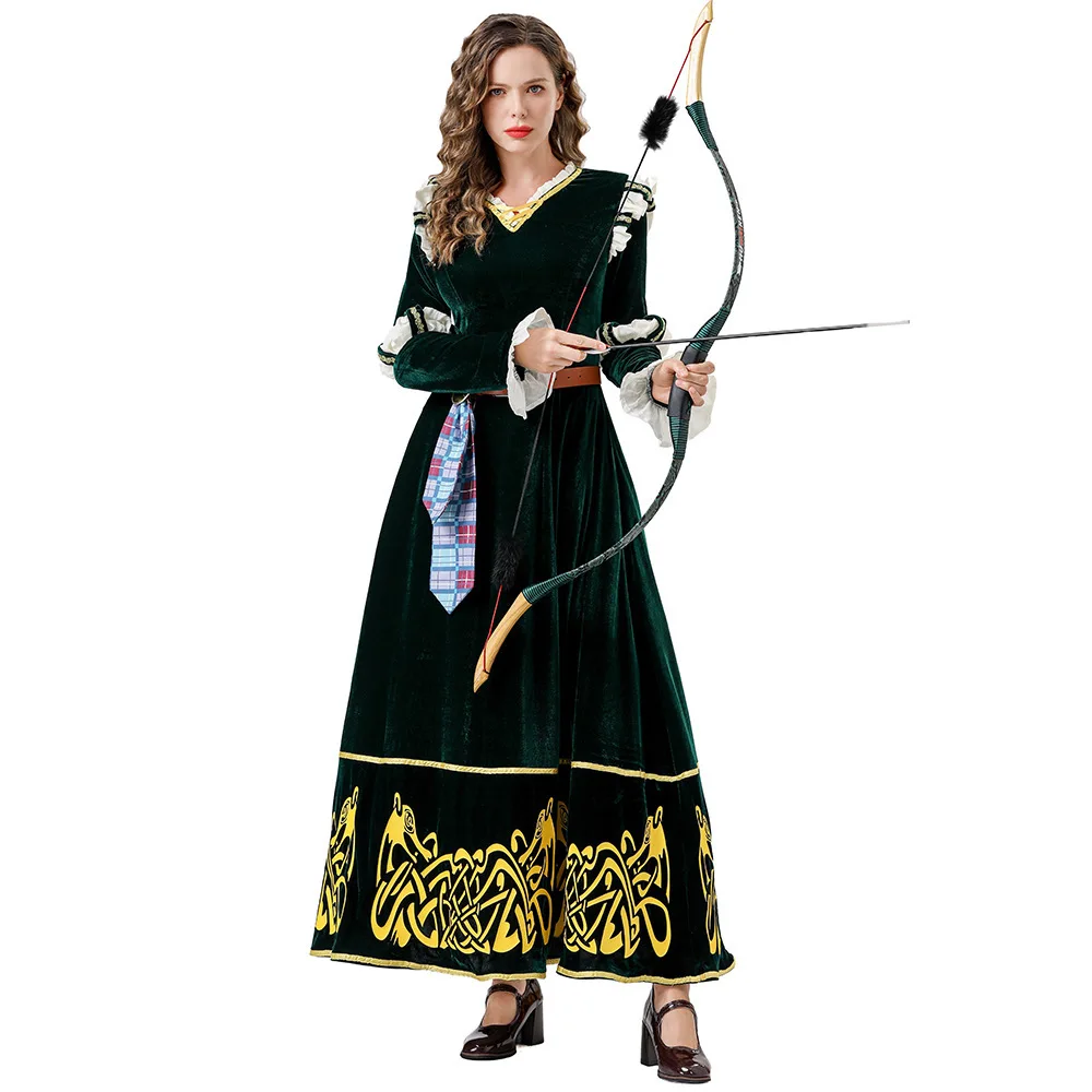 

loween Medieval Court Sle Vintage k een Long Skirt Brave Legend Merida COS Women's Ethnic Costume Stage Performance