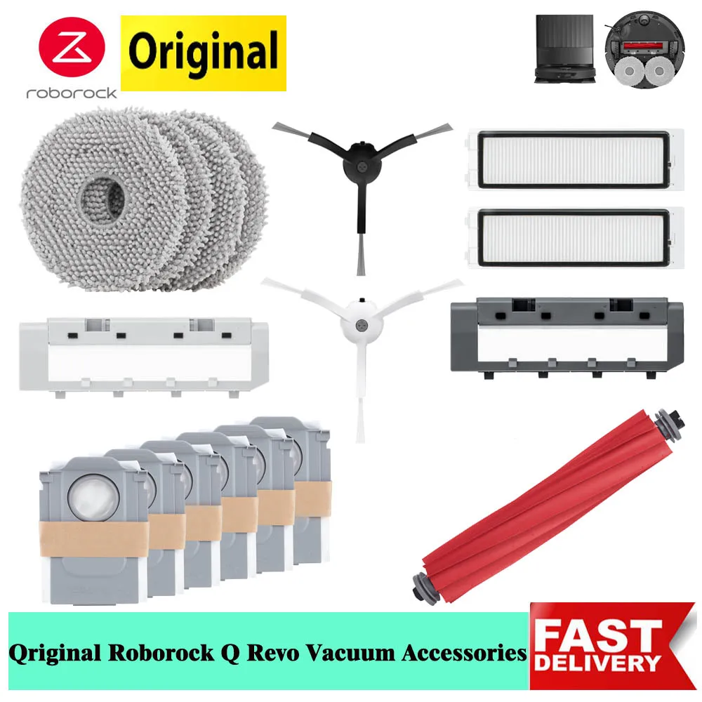 Roborock-Q Revo Aspirador, Acessórios Originais, Saco de Pó, Escova Lateral, Filtro Lavável, Mop Pano, Escova Principal