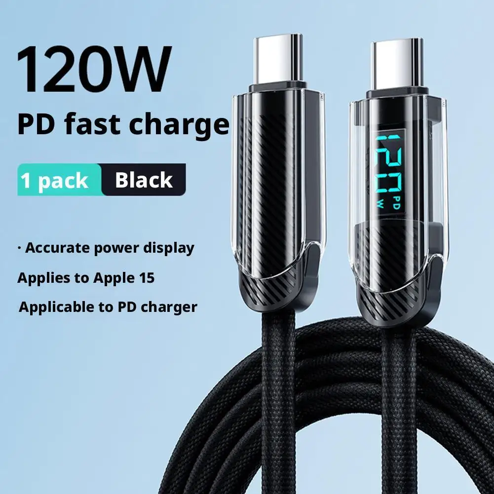 

120W USB C To USB C Cable Fast Charge, Nylon Braided Cable With LED Display For LPhone 16/15 Pro/15 Plus, Galaxy S24/S23, Pixel