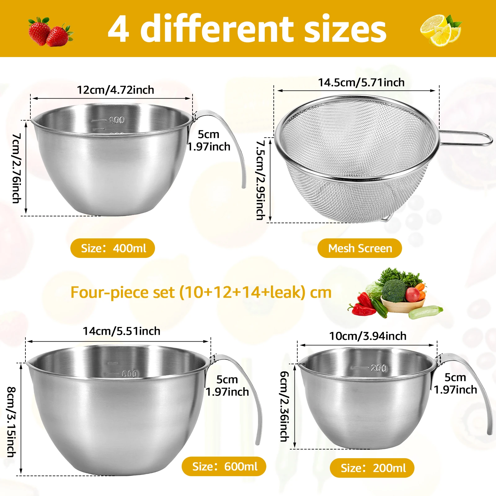 3/5Pcs Stainless Steel Mixing Bowls Portable Kitchen Cooking Nesting Bowl with Mesh Strainer Large Capacity Kitchen Gadgets