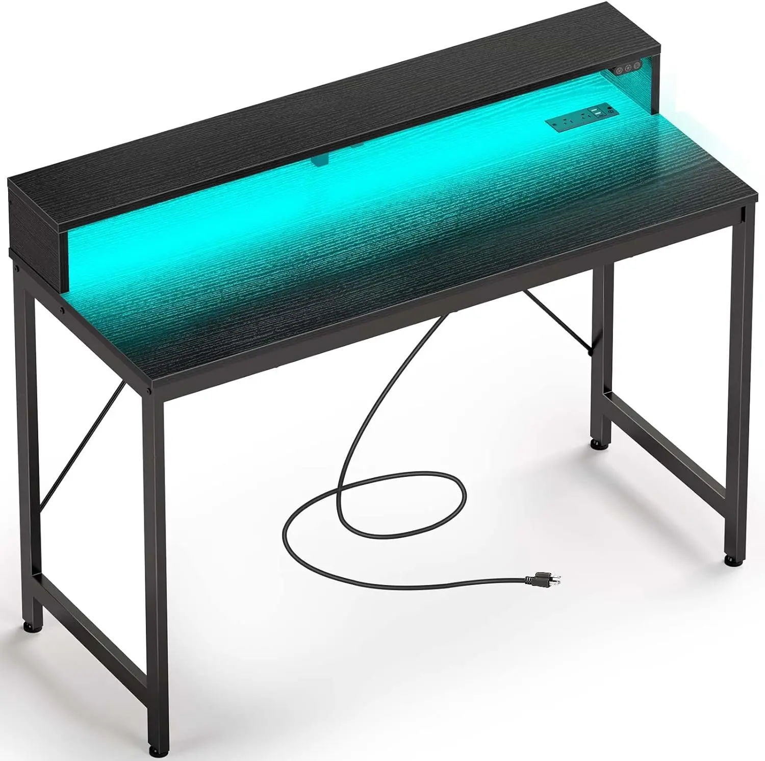 Clothes Rack  Computer Desk 47 inch with LED Lights & Power Outlets, Home Office Desk Gaming Desk, Writing Desk, Study Desk