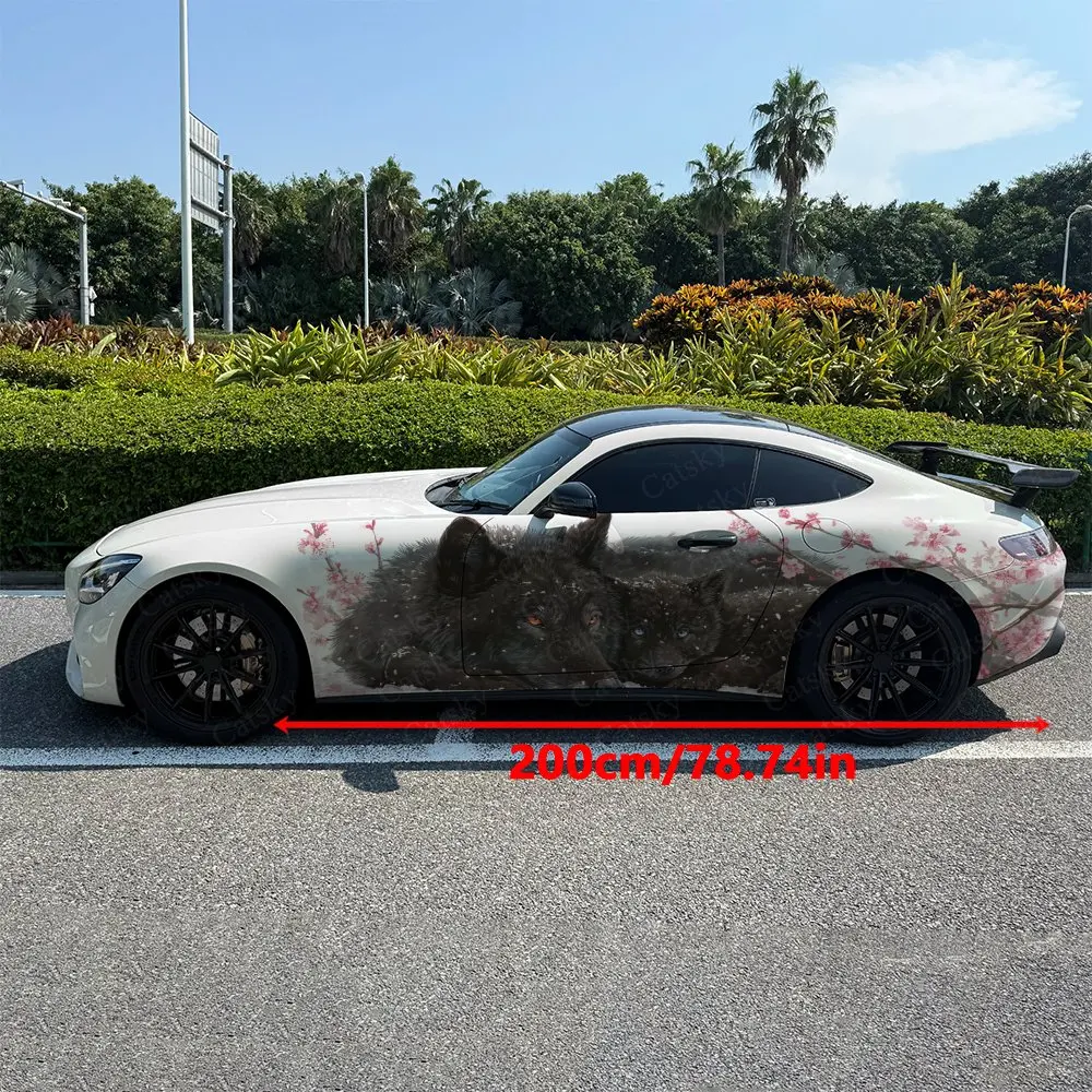 2pcs Sparse Blossom Frost Wolf Car Side Wraps, Self-Adhesive PVC Waterproof & Scratch-Resistant Stickers, Car Accessory Gift
