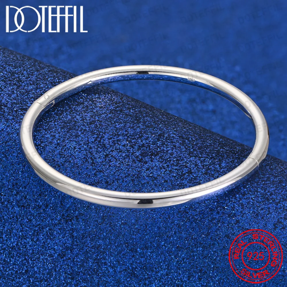 925 Sterling Silver Solid Smooth Opening Bangles Bracelet For Woman Wedding Engagement Party Jewelry