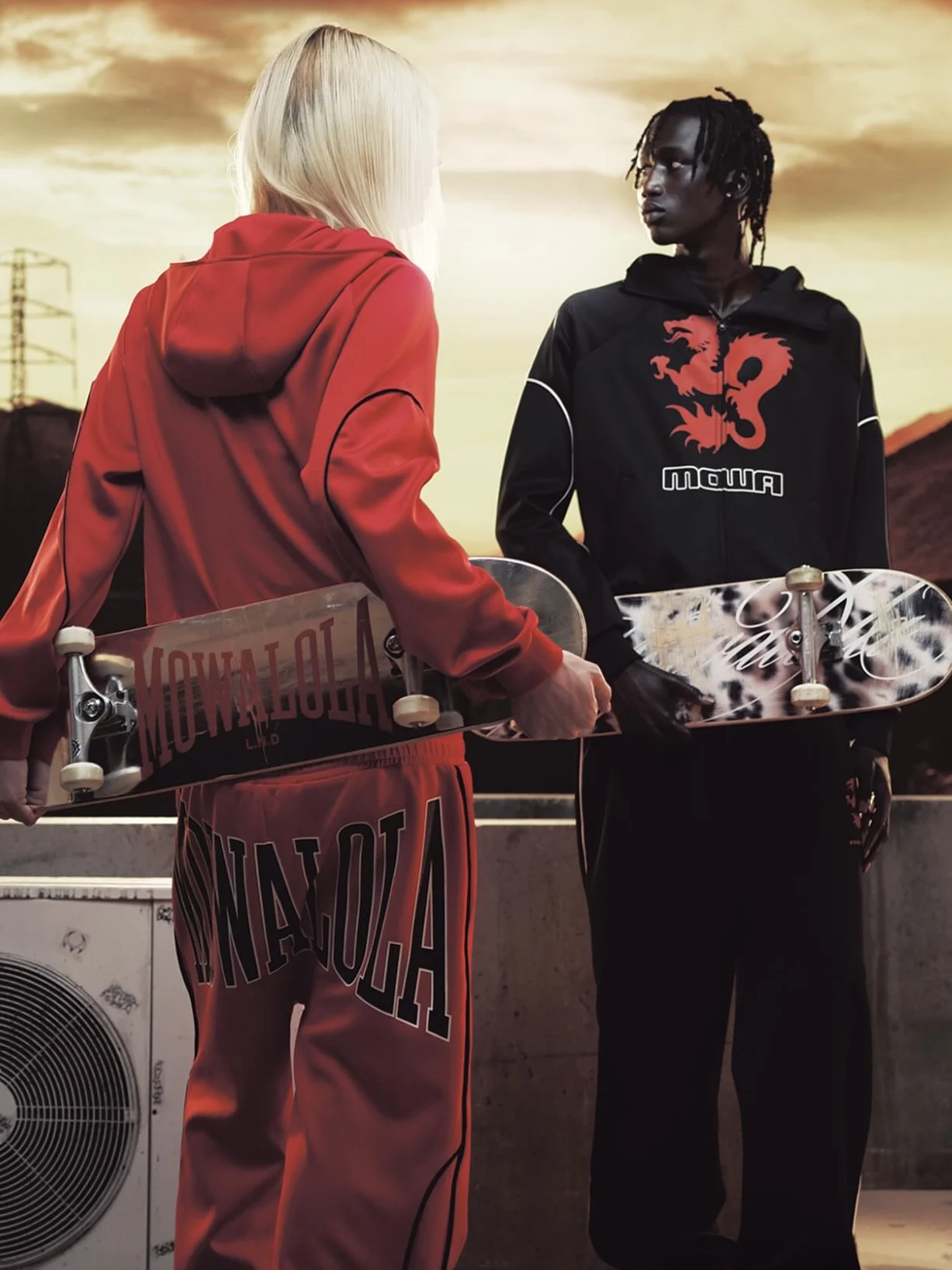Mowalola Red Dragon Print MOWA Slogan Zipper Hoodie Sweatshirt Black White Dual Color Sports Jacket Unisex Long Sleeve Hoodie