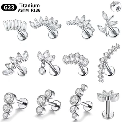 1/5Pcs G23 Titanium Ear Labret Piercing Cluster Cartilage Earrings Internally ThreadFlat Back Helix Stud Tragus Pircing Jewelry