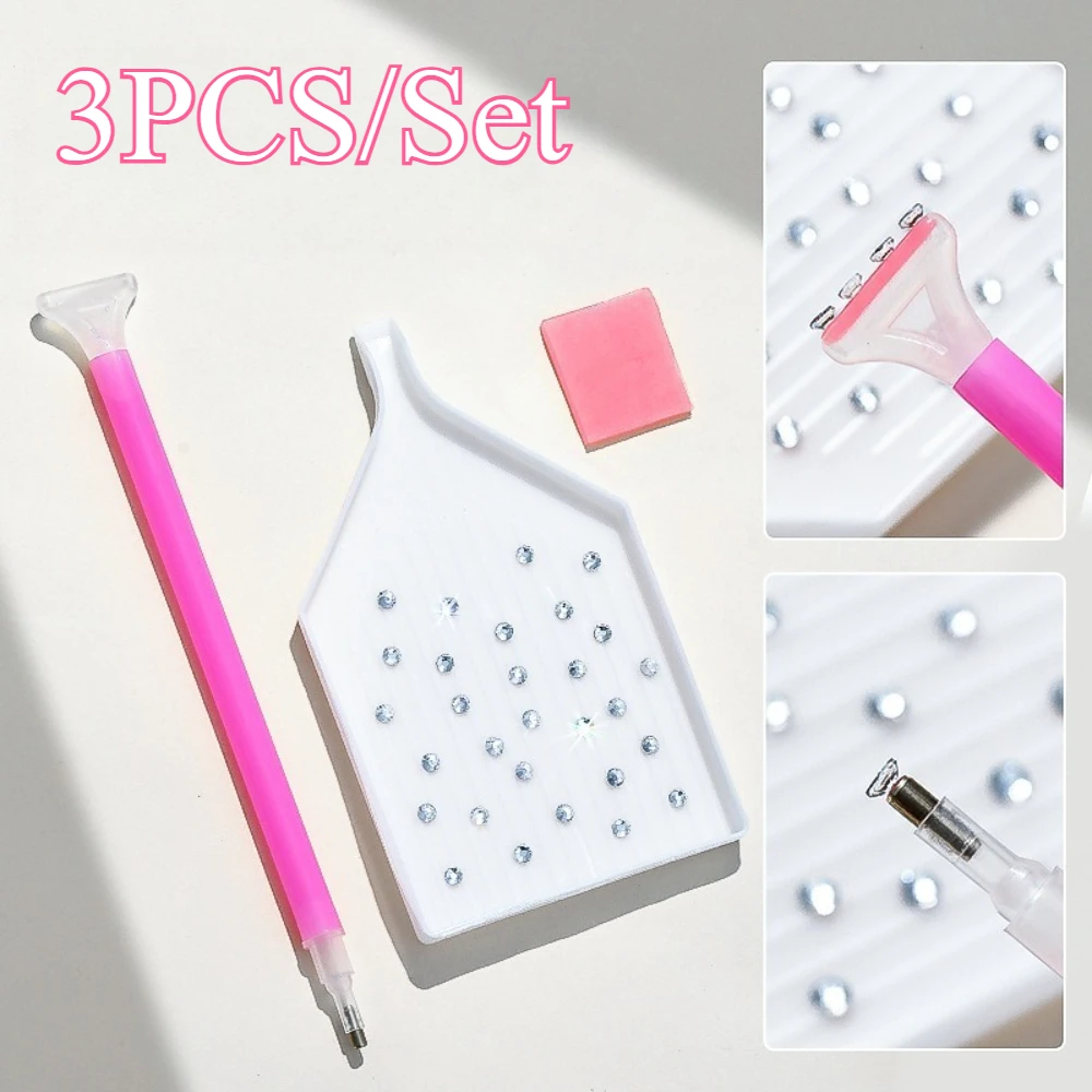 

3Pcs/Set New Fashion Dual-ended Nail Dotting Drill Picker Set Professional Point Rhinestone Disc and Glue Clay DIY Manicure Tool